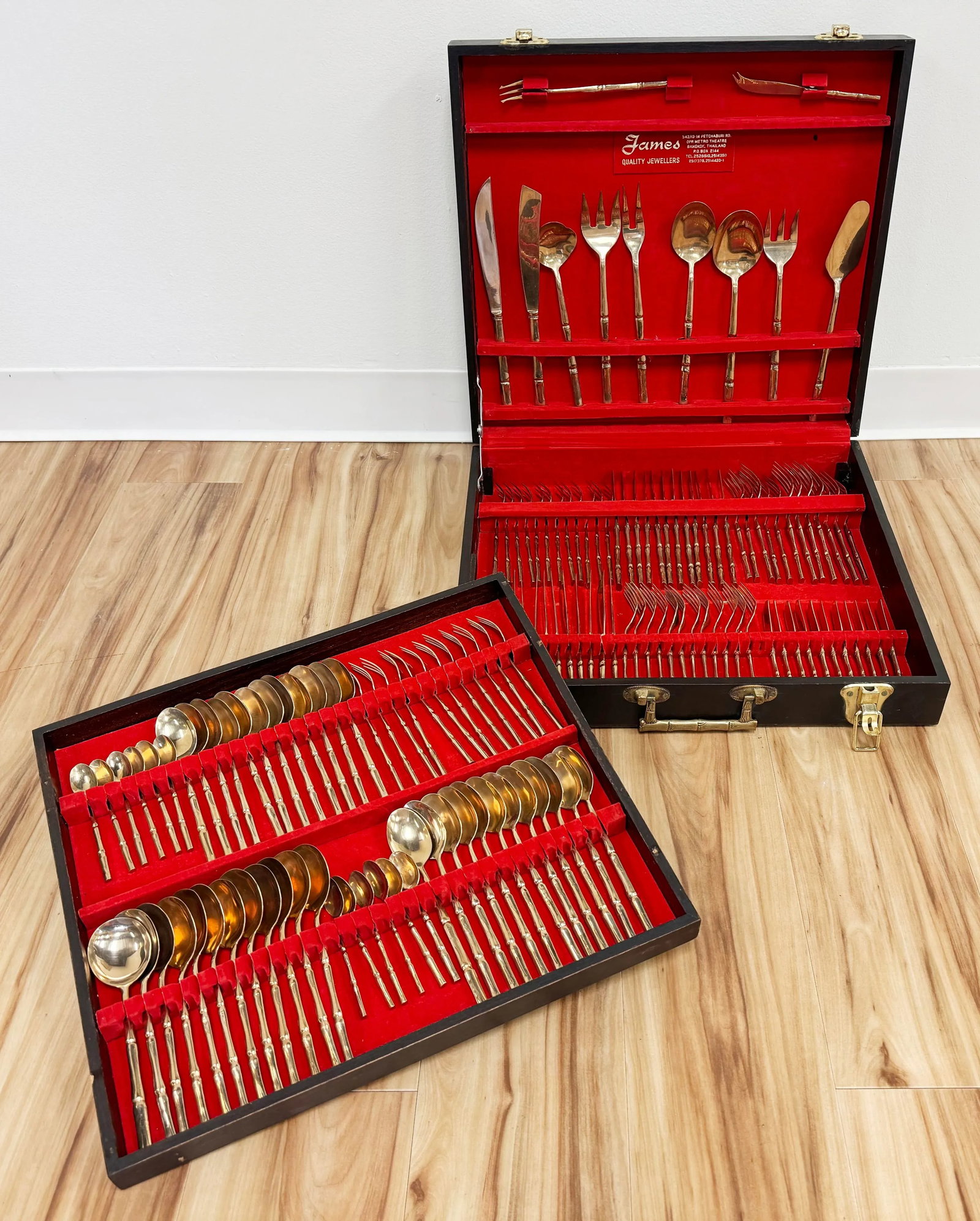 Vintage Faux Bamboo Nickelbronze Flatware, Set of 143 - 2