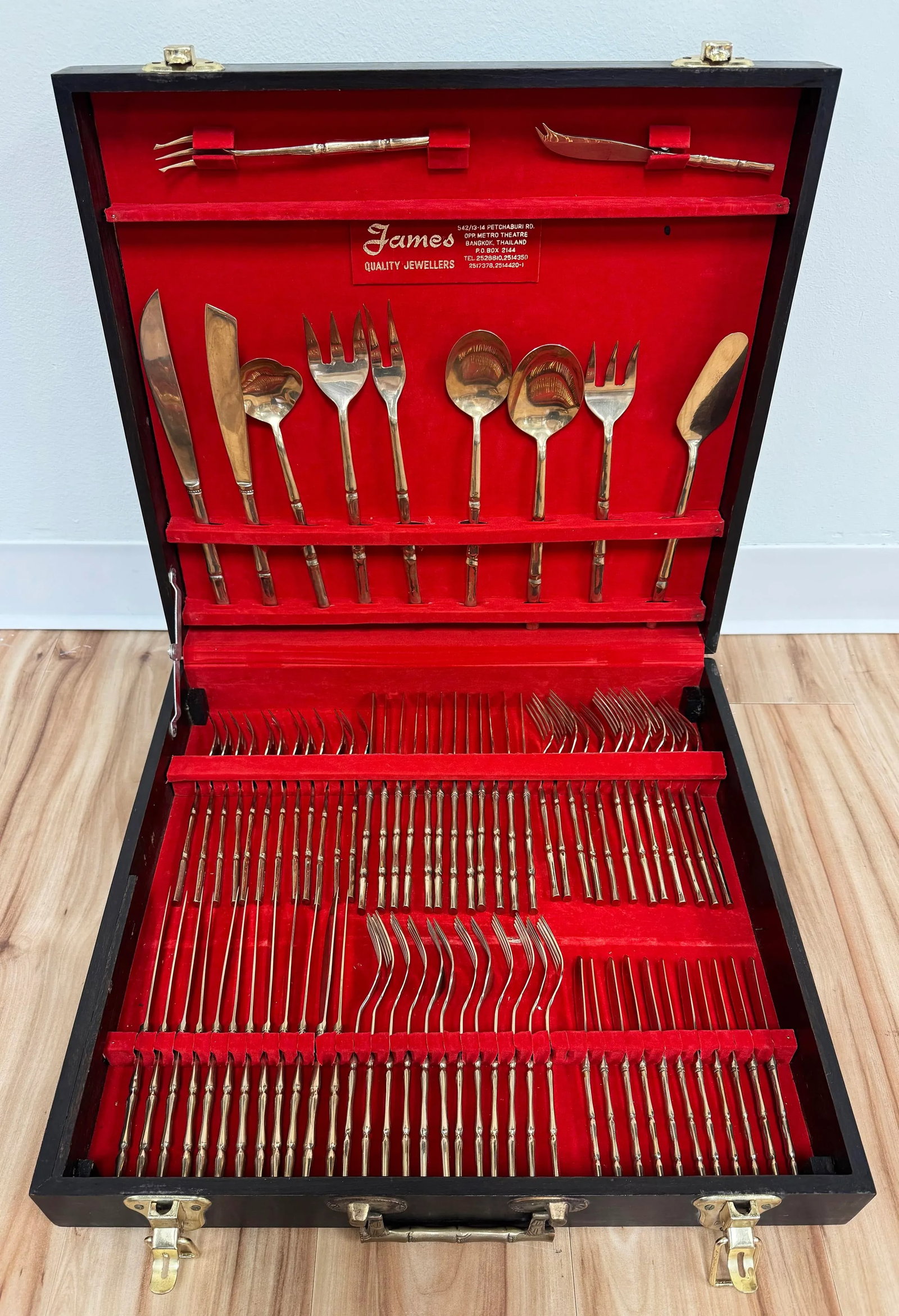 Vintage Faux Bamboo Nickelbronze Flatware, Set of 143 - 3