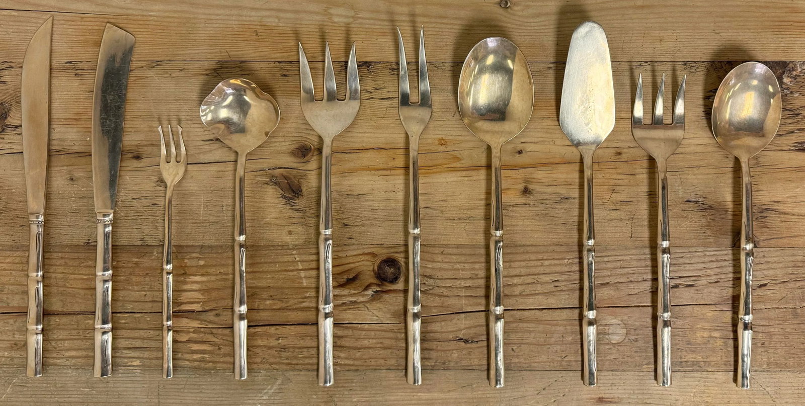 Vintage Faux Bamboo Nickelbronze Flatware, Set of 143 - 5