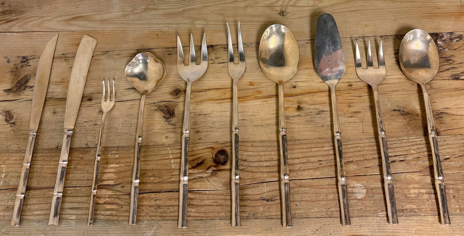 Vintage Faux Bamboo Nickelbronze Flatware, Set of 143 - 6