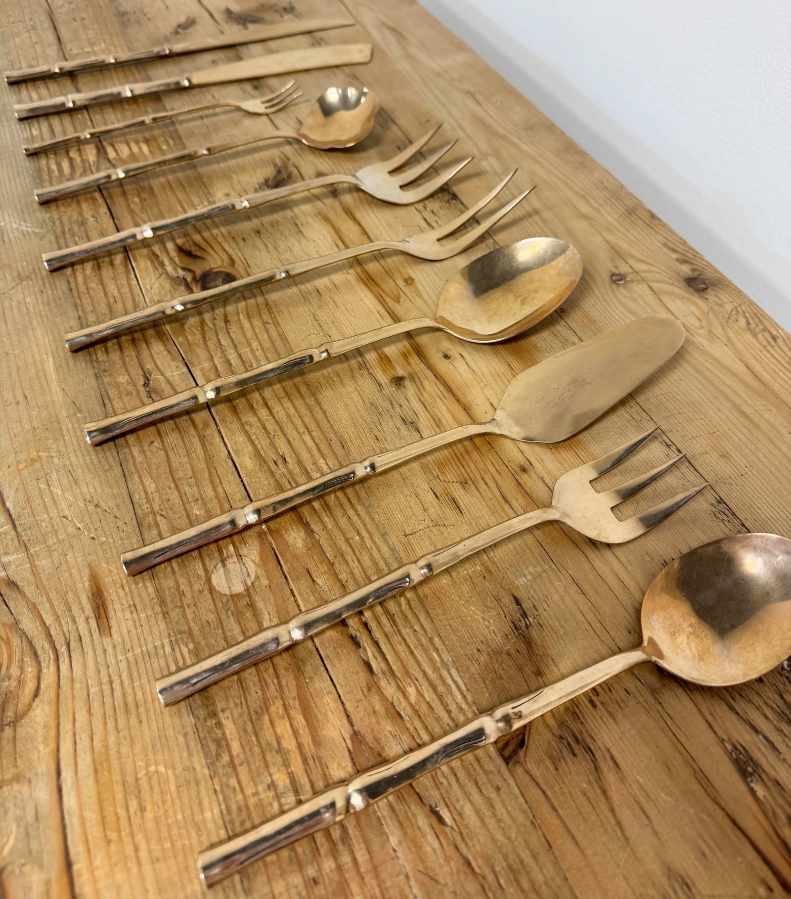 Vintage Faux Bamboo Nickelbronze Flatware, Set of 143 - 7