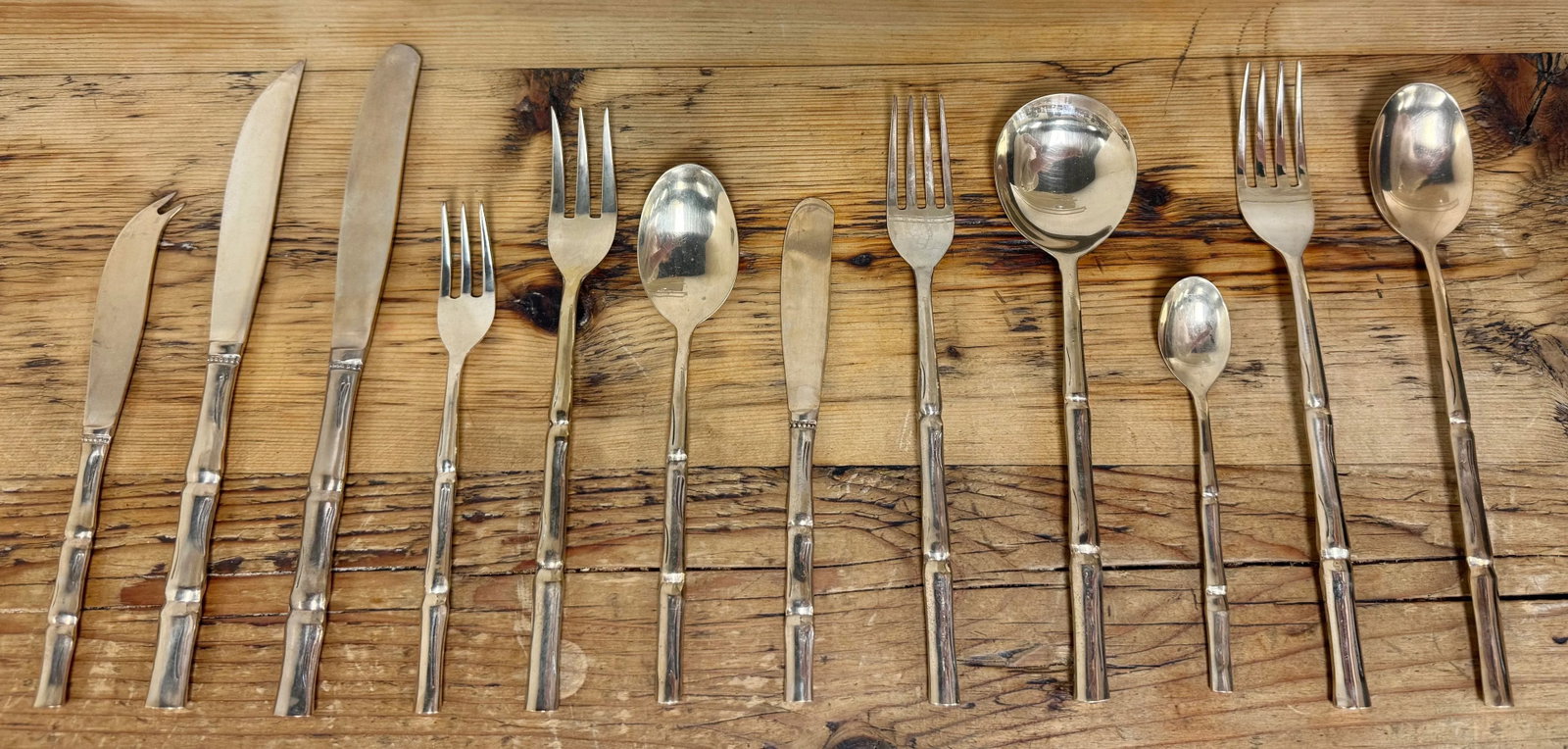 Vintage Faux Bamboo Nickelbronze Flatware, Set of 143 - 8