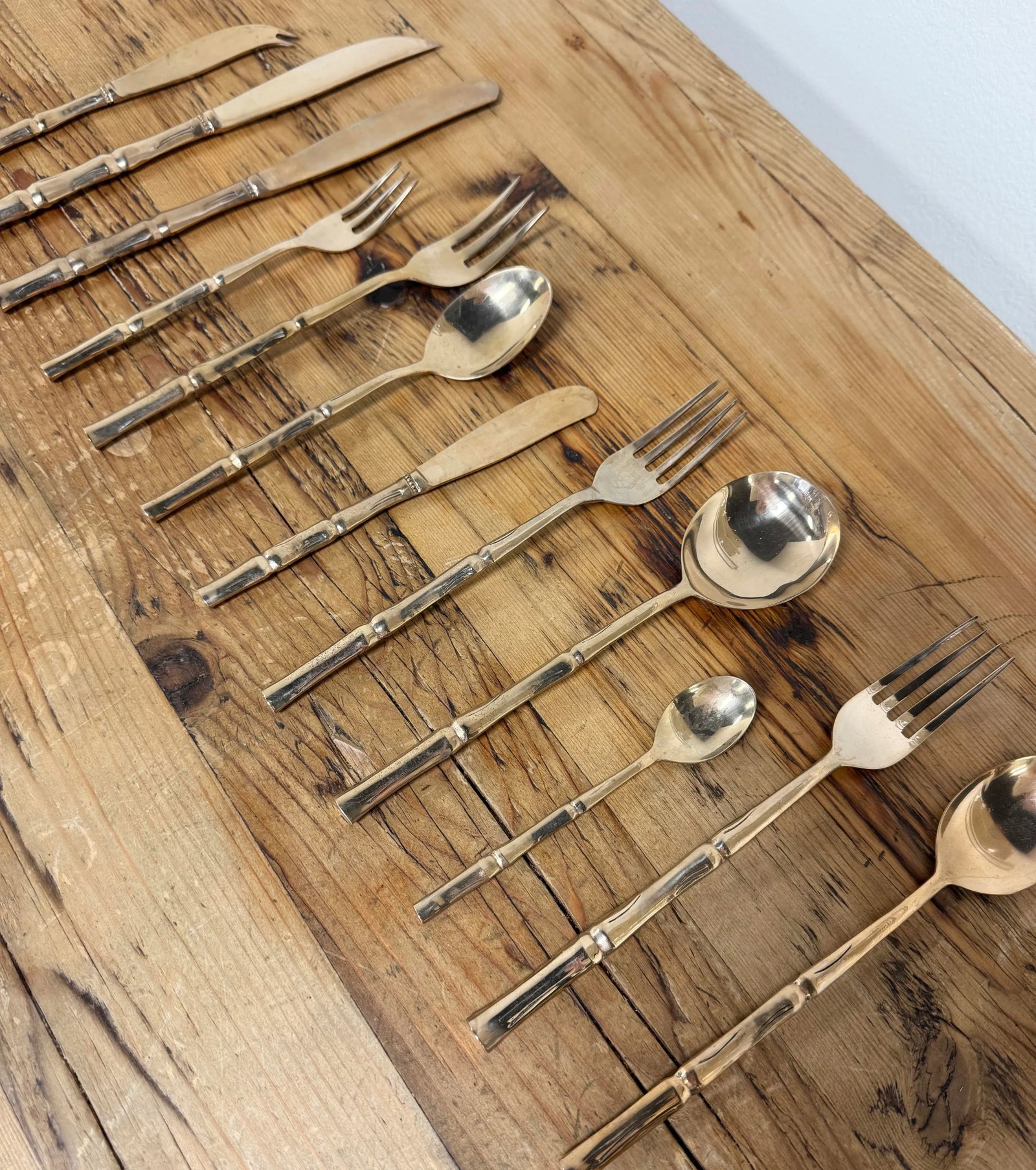 Vintage Faux Bamboo Nickelbronze Flatware, Set of 143 - 9