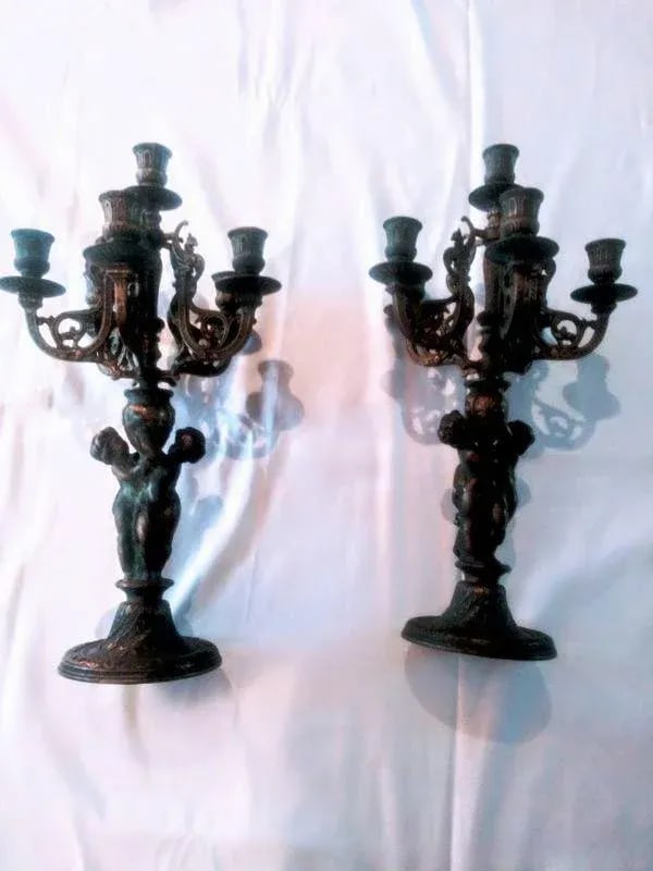 French Louis XV Style 19th Century Bronze 6 Arm Cherub Candelabras - A Pair - 6