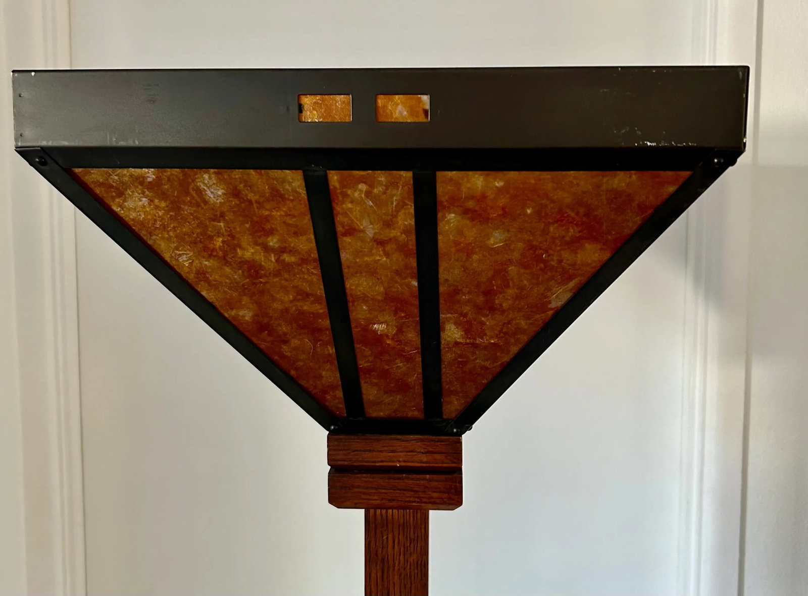 Vintage Mica Lamp Company Arts and Crafts Mission Oak Floor Torchiere Lamp - 3