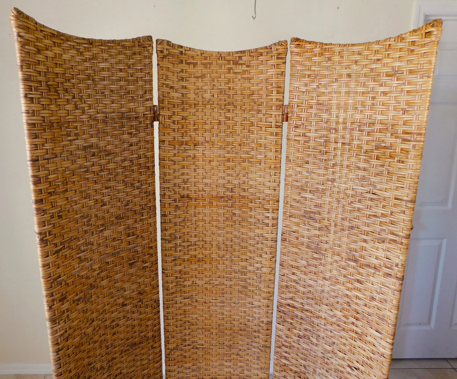 Vintage Wicker & Metal Folding Screen Room Divider - 6