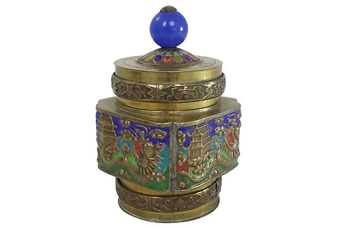 1930s Chinese Enameled Brass Box - 2