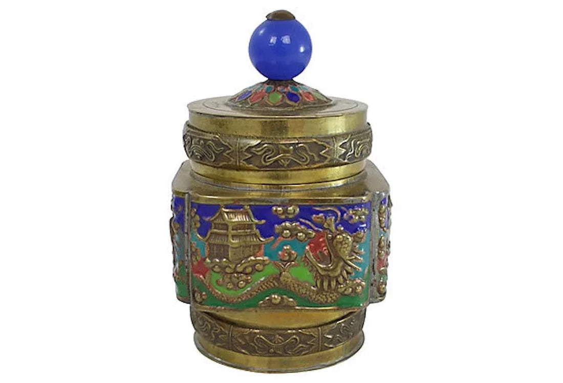 1930s Chinese Enameled Brass Box - 3