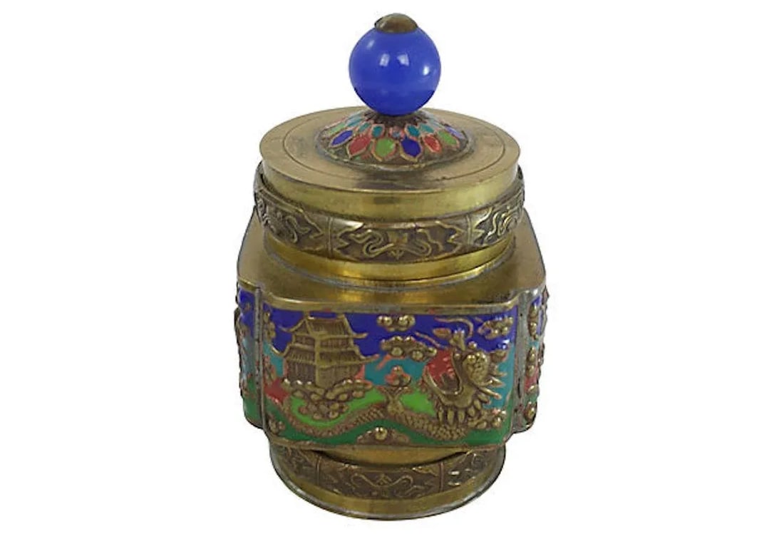 1930s Chinese Enameled Brass Box - 4