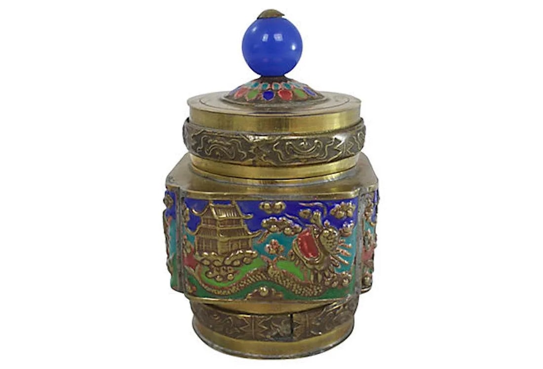 1930s Chinese Enameled Brass Box - 7