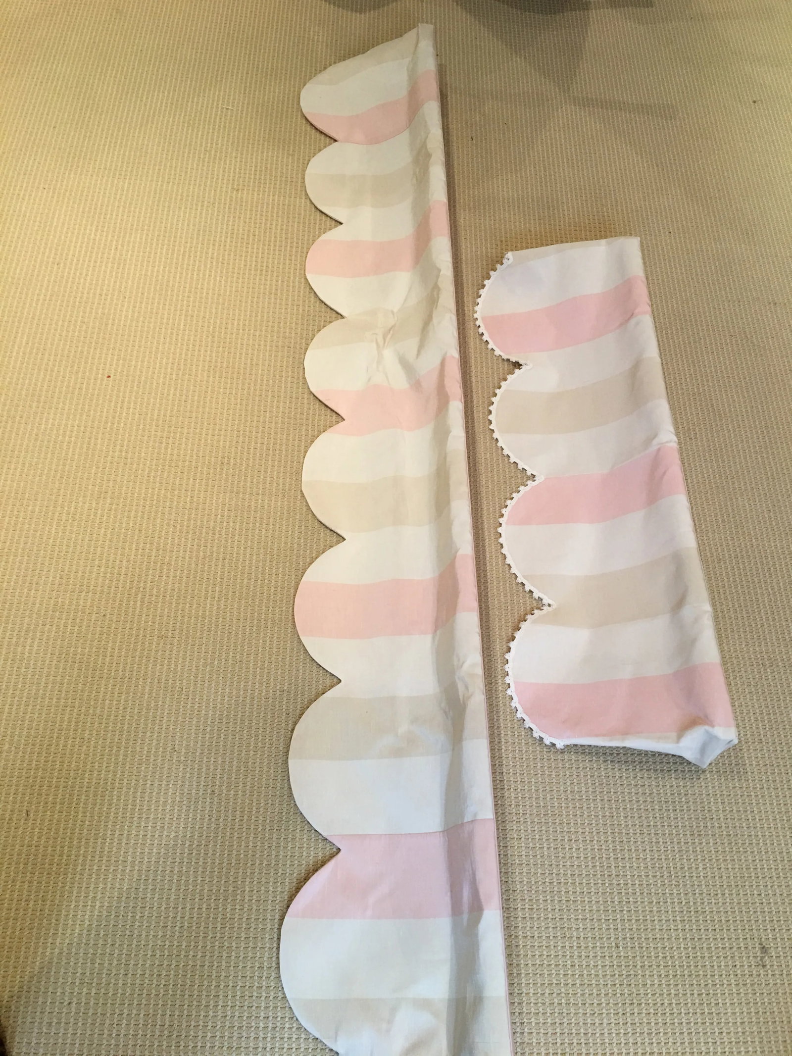 Scalloped Moire Lee Jofa Fabric Valances Pale Pink, Beige and Creme - 3