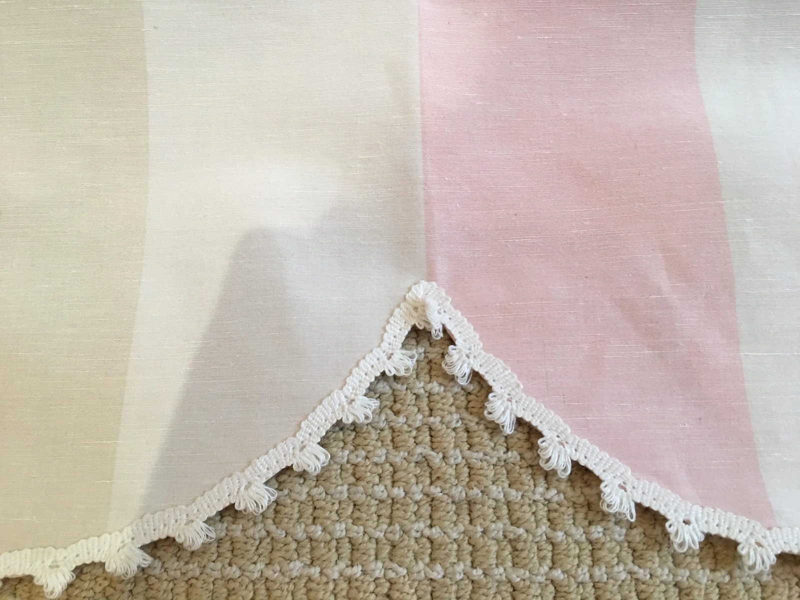 Scalloped Moire Lee Jofa Fabric Valances Pale Pink, Beige and Creme - 4