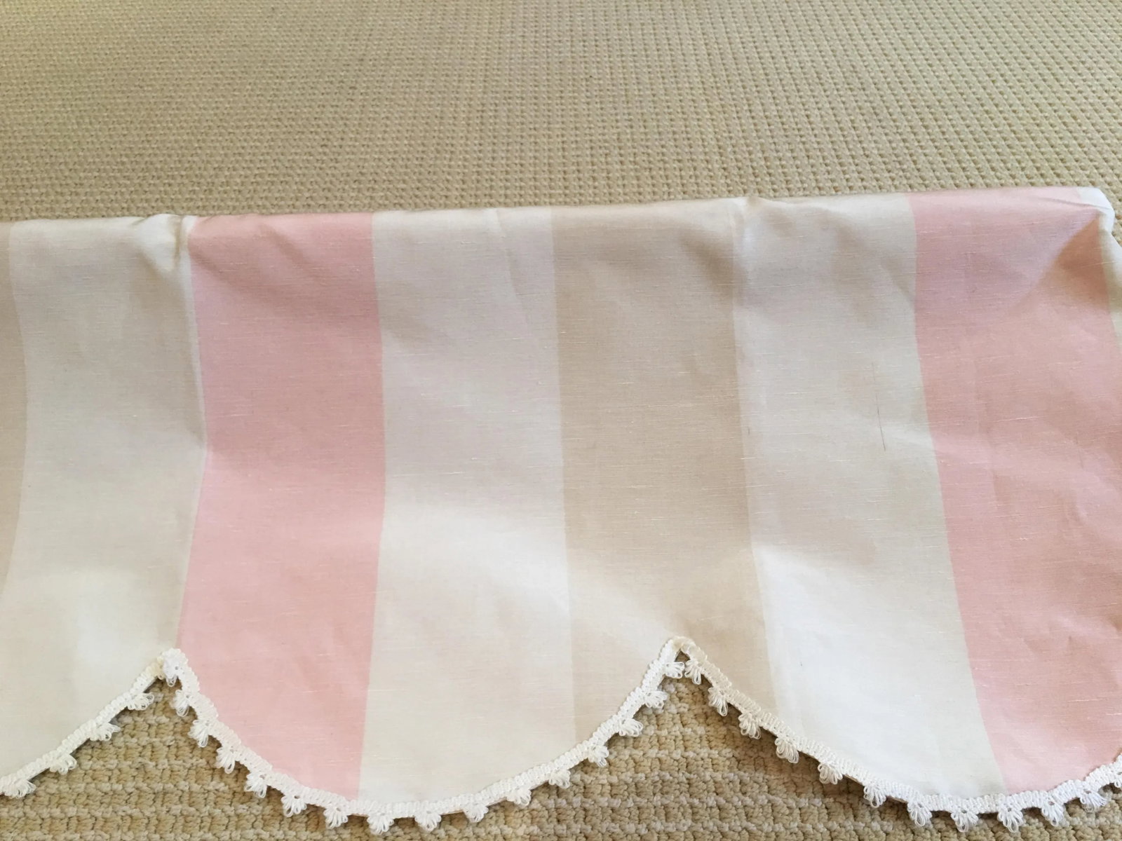 Scalloped Moire Lee Jofa Fabric Valances Pale Pink, Beige and Creme - 5