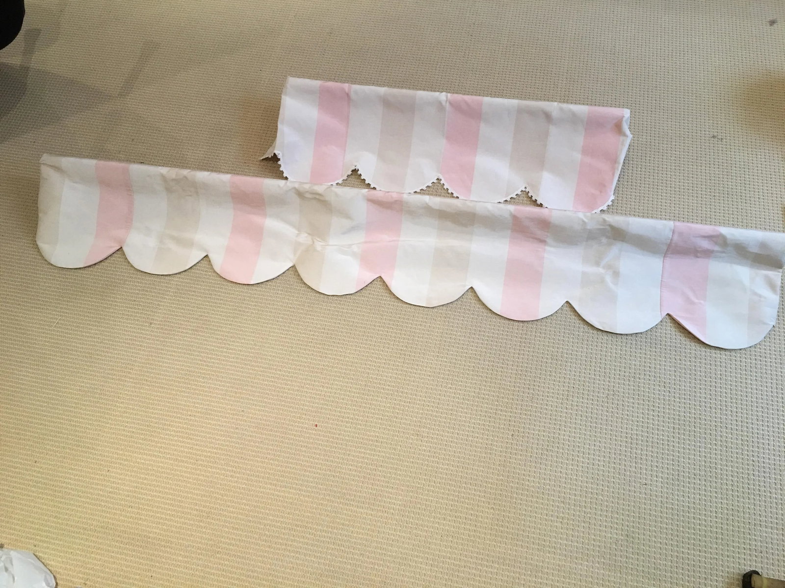 Scalloped Moire Lee Jofa Fabric Valances Pale Pink, Beige and Creme - 7