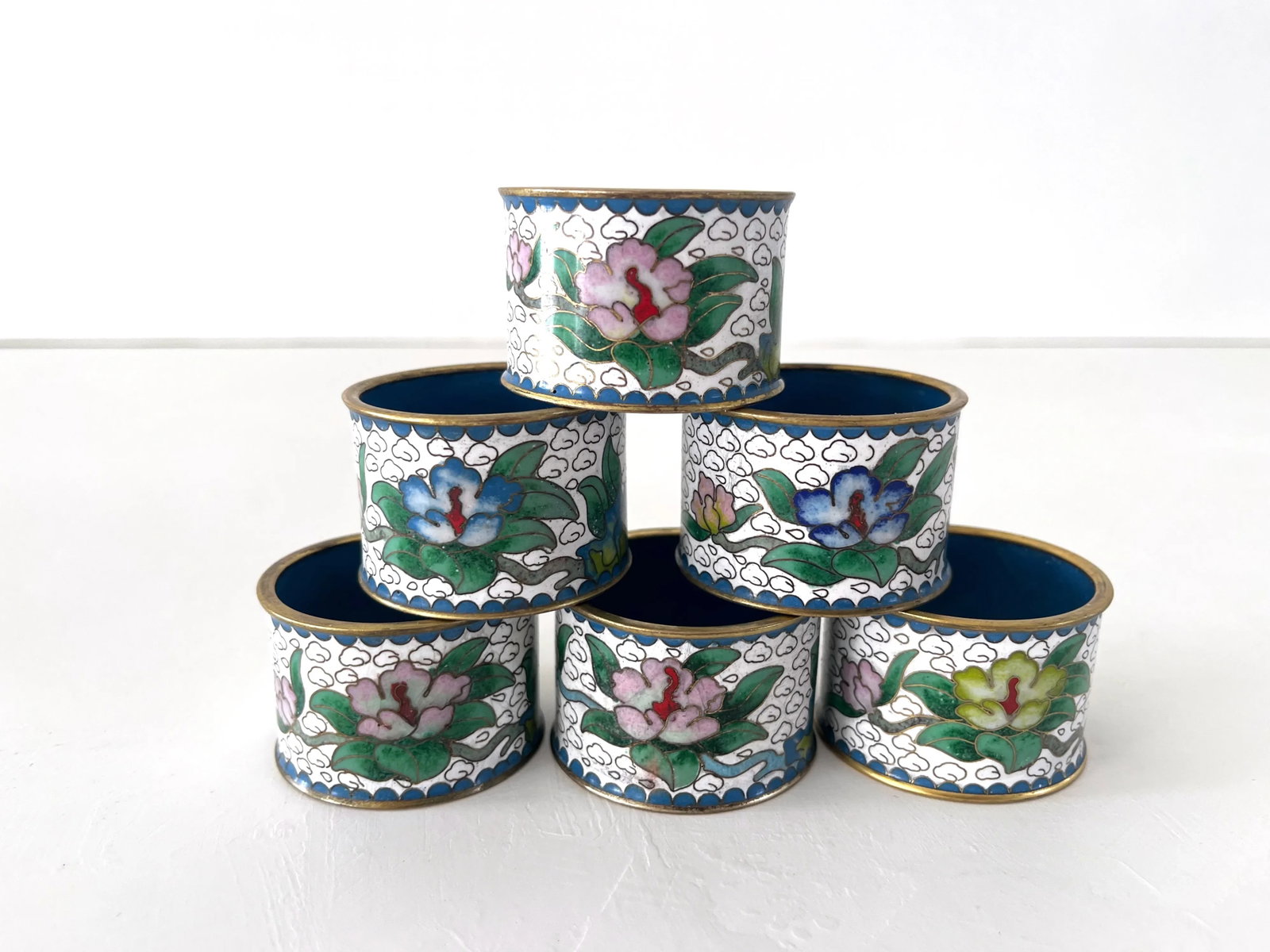 Vintage Cloisonne Napkin Rings, Set 6 - 2