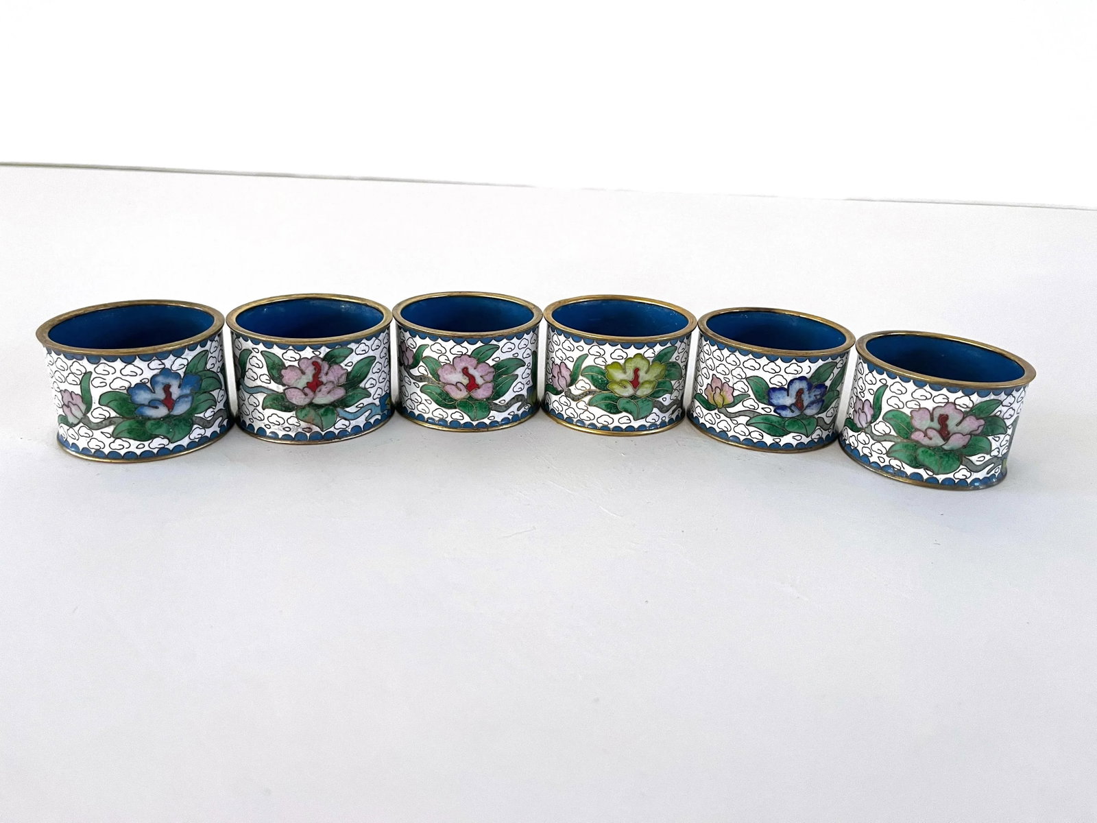 Vintage Cloisonne Napkin Rings, Set 6 - 3