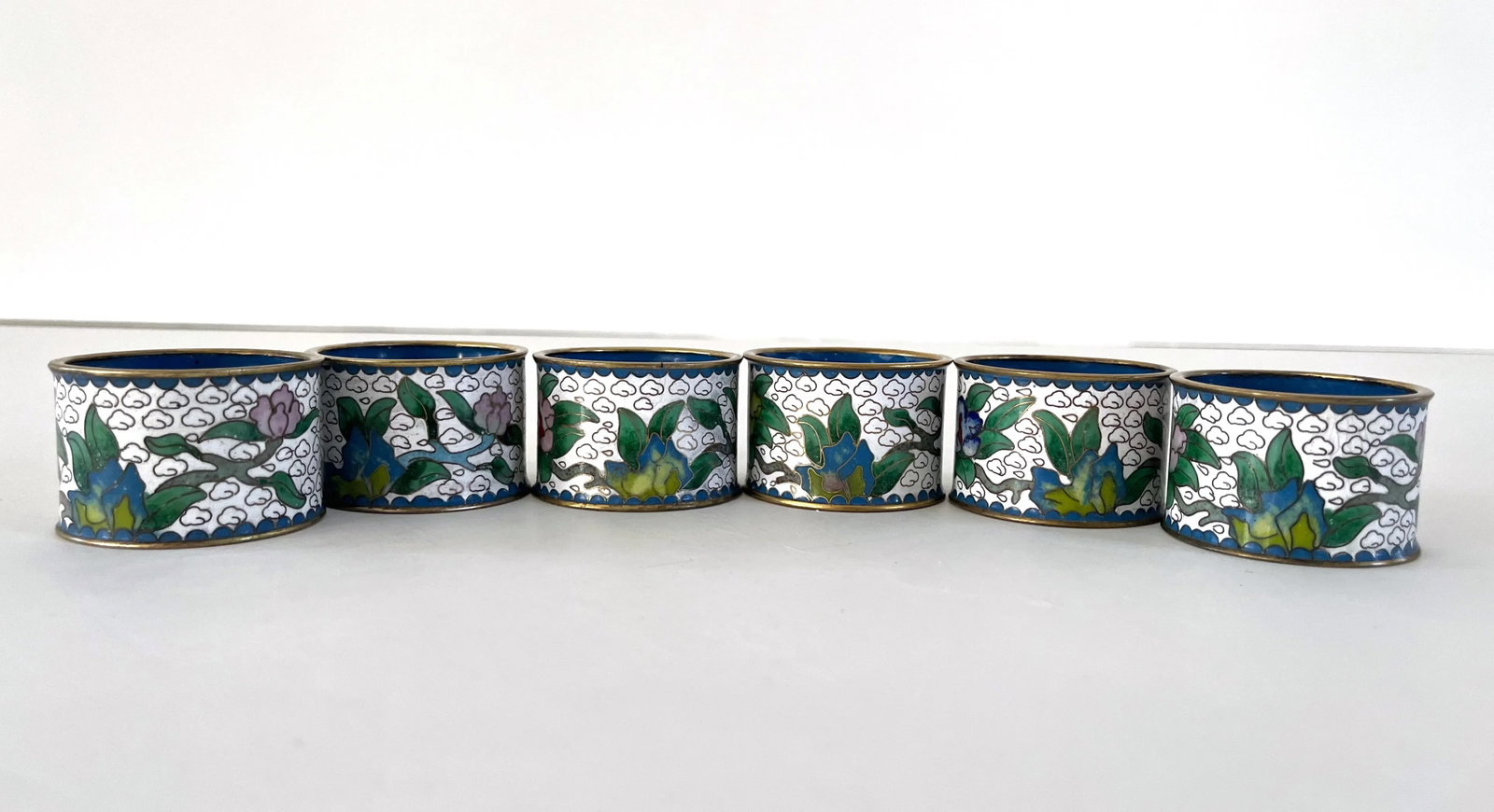 Vintage Cloisonne Napkin Rings, Set 6 - 4