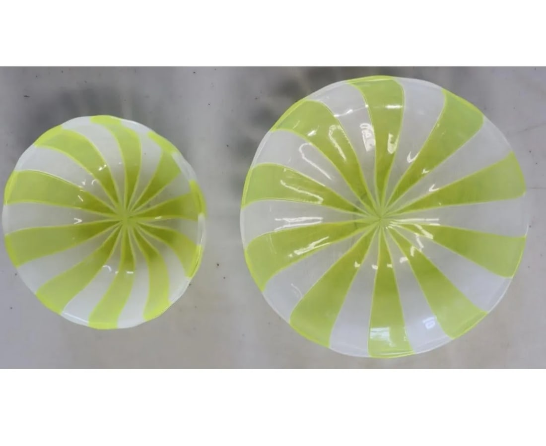 12 Pieces of Venini Latticino Yellow & White Desert Bowls and Plates. - 6