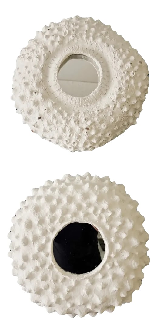 Pair of Contemporary Venetian Plaster & Paper Mache Sculpture Wall Mirrors: This pair is part of a set Venetian Plaster and Paper Mache' Sea Coral Inspired series. (please see other listings). This set could be lovely on their own or paired with its collection. The overall