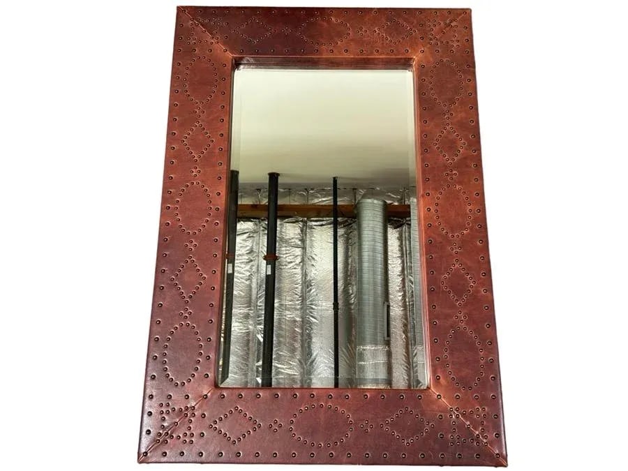 2010's Ralph Lauren Home Safari Leather Brass Nailhead Wall Mirror by Henredon - 11
