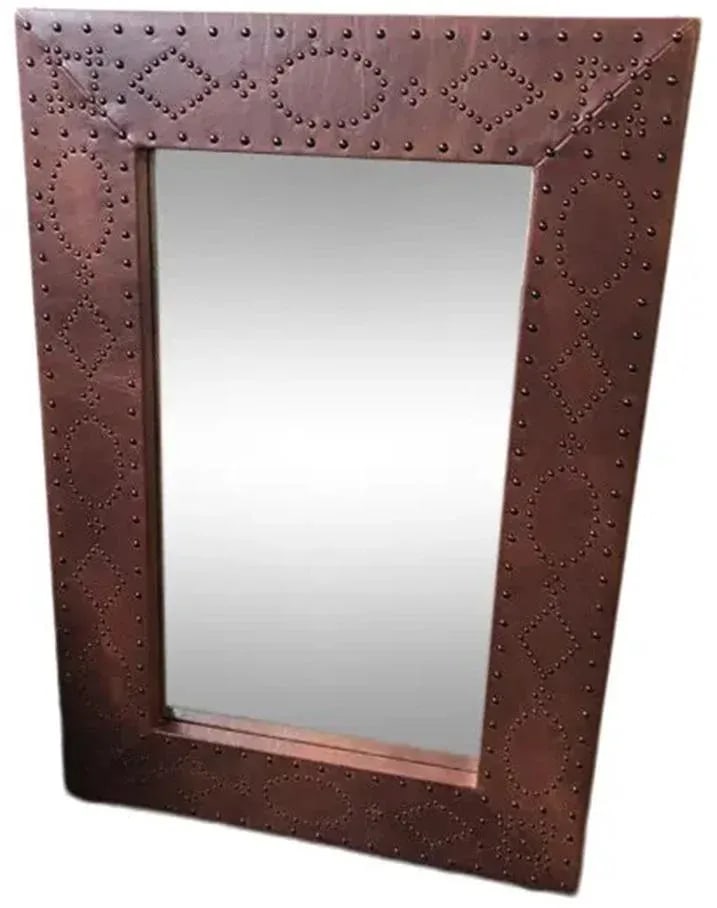 2010's Ralph Lauren Home Safari Leather Brass Nailhead Wall Mirror by Henredon - 7