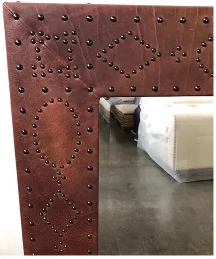 2010's Ralph Lauren Home Safari Leather Brass Nailhead Wall Mirror by Henredon - 8