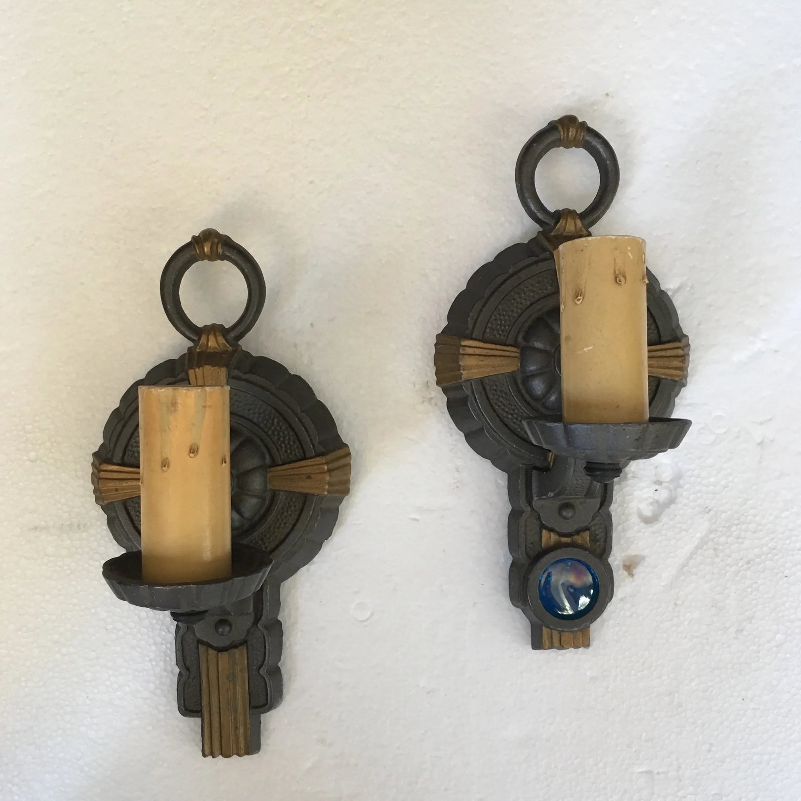Vintage Art Deco Cast Iron Sconces - a Pair - 13