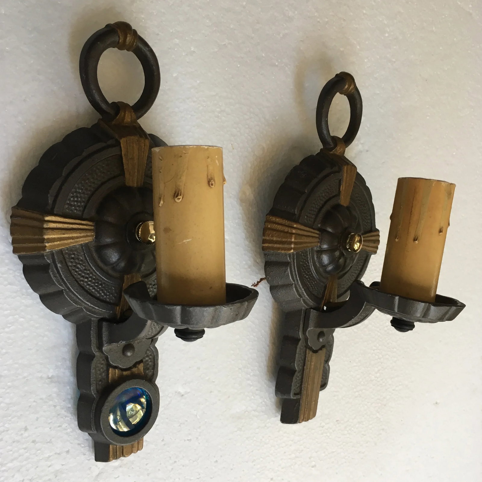 Vintage Art Deco Cast Iron Sconces - a Pair - 4