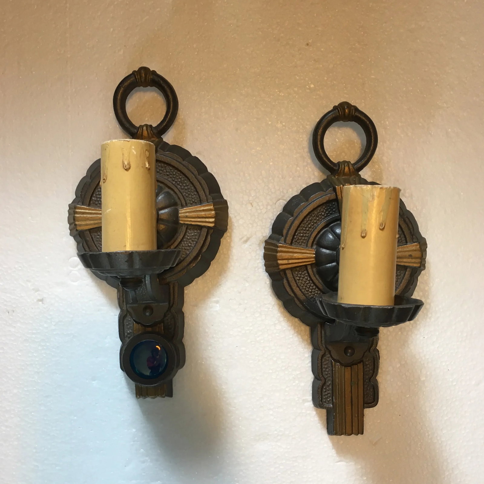 Vintage Art Deco Cast Iron Sconces - a Pair - 5