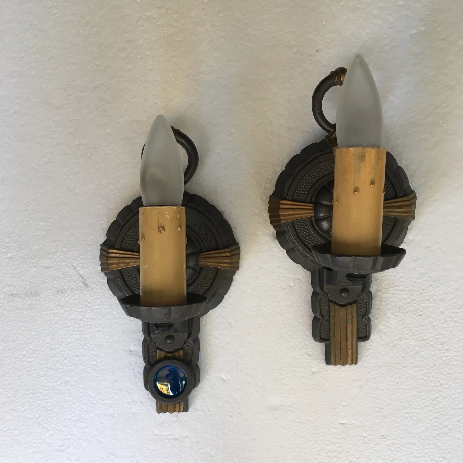 Vintage Art Deco Cast Iron Sconces - a Pair - 6
