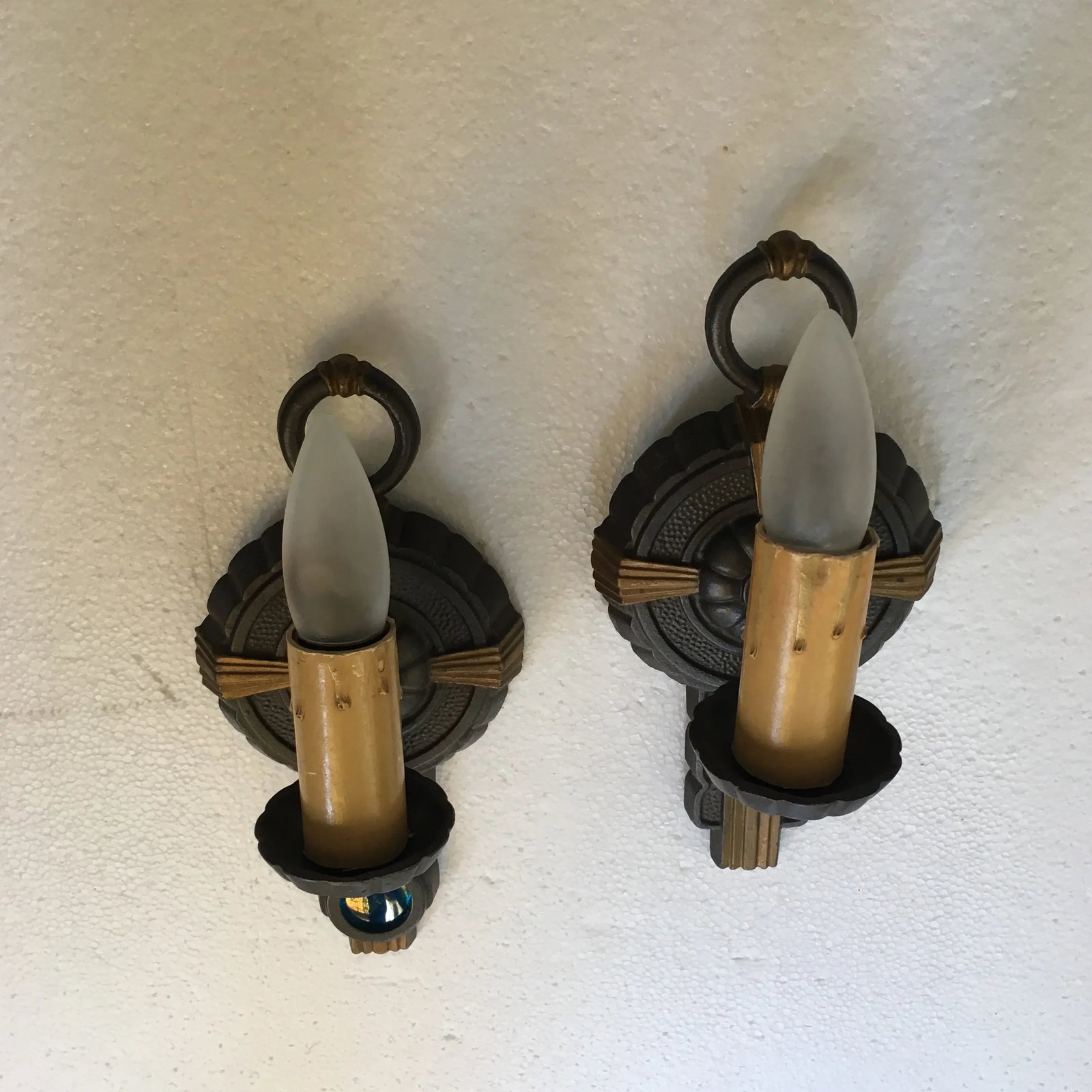 Vintage Art Deco Cast Iron Sconces - a Pair - 7