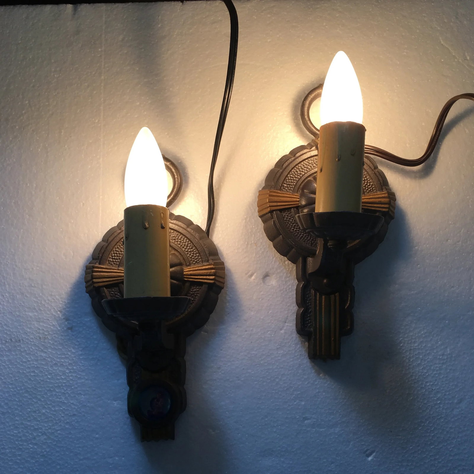 Vintage Art Deco Cast Iron Sconces - a Pair - 9