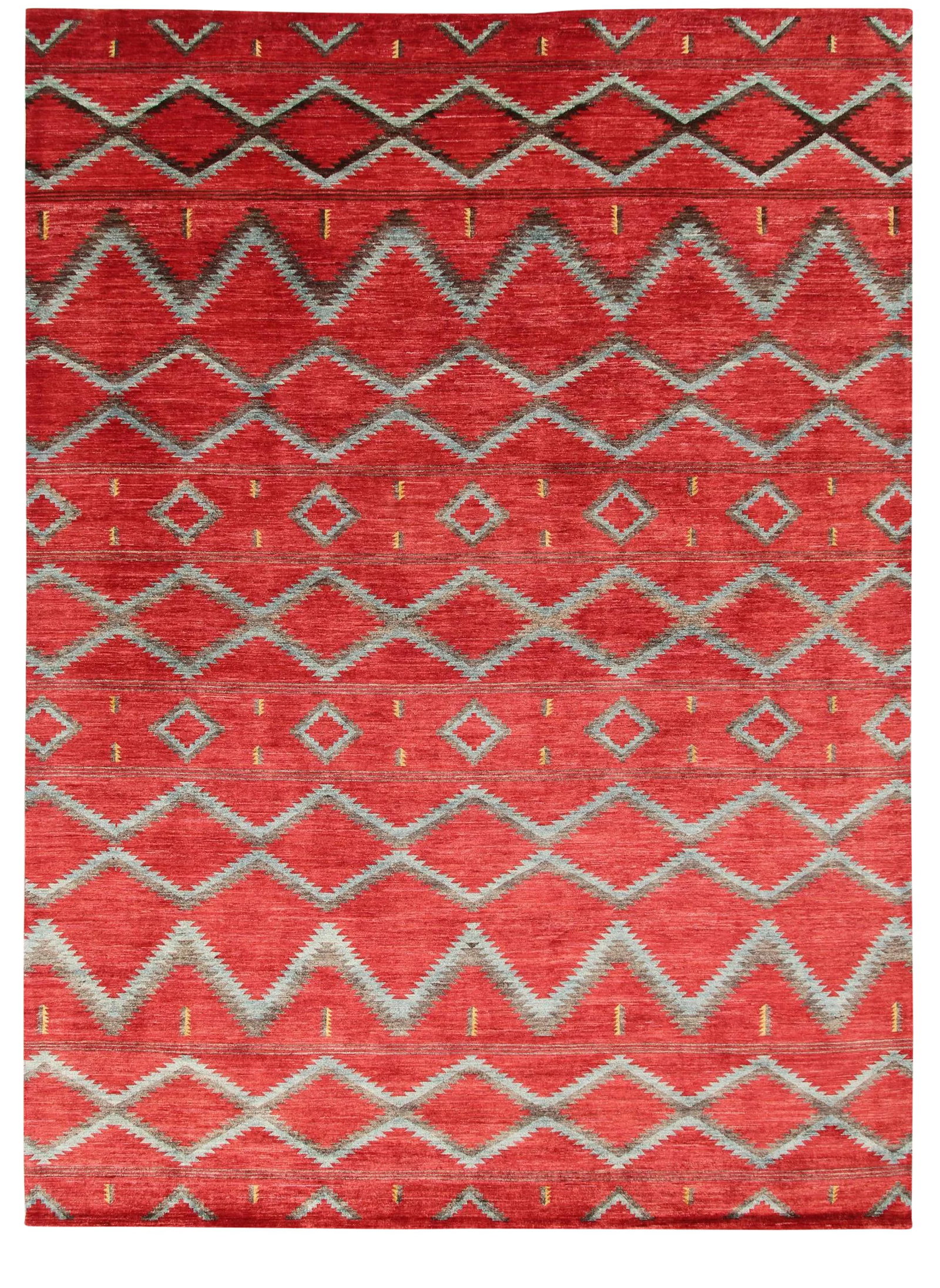 Navajo Style Hand Knotted Wool Rug-10'0" X 13'8": Hand knotted of top quality natural dyed wool and cotton in Afghanistan. This unique and innovative Navajo Rug is an eye catching example that beautifully showcases some of the stunning modern