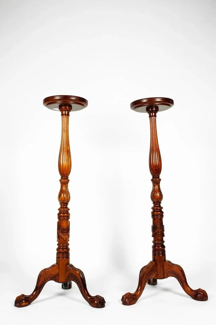 Dark Mahogany Wood Plant Stand / Fern - a Pair - 3