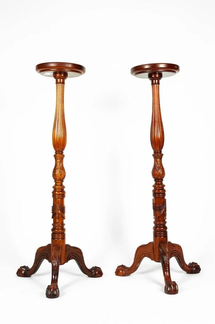 Dark Mahogany Wood Plant Stand / Fern - a Pair - 5