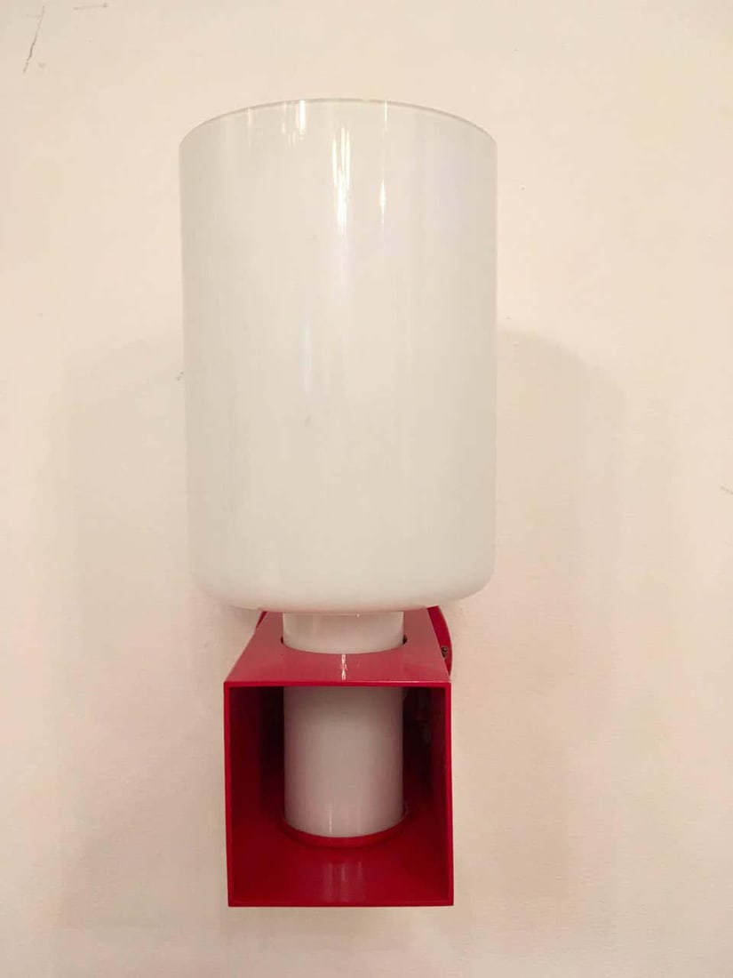 1980s Italian Modernist Red Enamel Box Frame Wall Lights - a Pair - 2