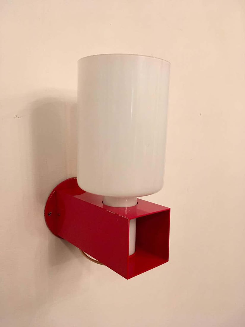1980s Italian Modernist Red Enamel Box Frame Wall Lights - a Pair - 4