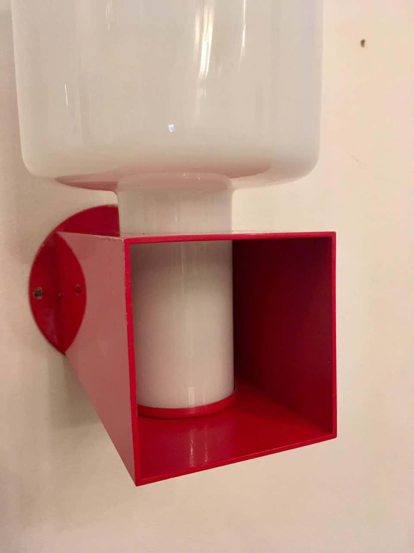 1980s Italian Modernist Red Enamel Box Frame Wall Lights - a Pair - 5