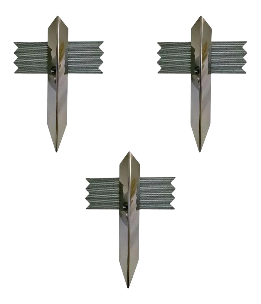 1980s Kalmar Memphis Style Chrome Wall Lights - Set of 3: A set of rare 1980s Memphis style polished chrome sconces with decorative perforated gray fins by J.T. Kalmar. Original label. Rewired. Condition: Alterations: Restored Imperfections: Some Imperfectio