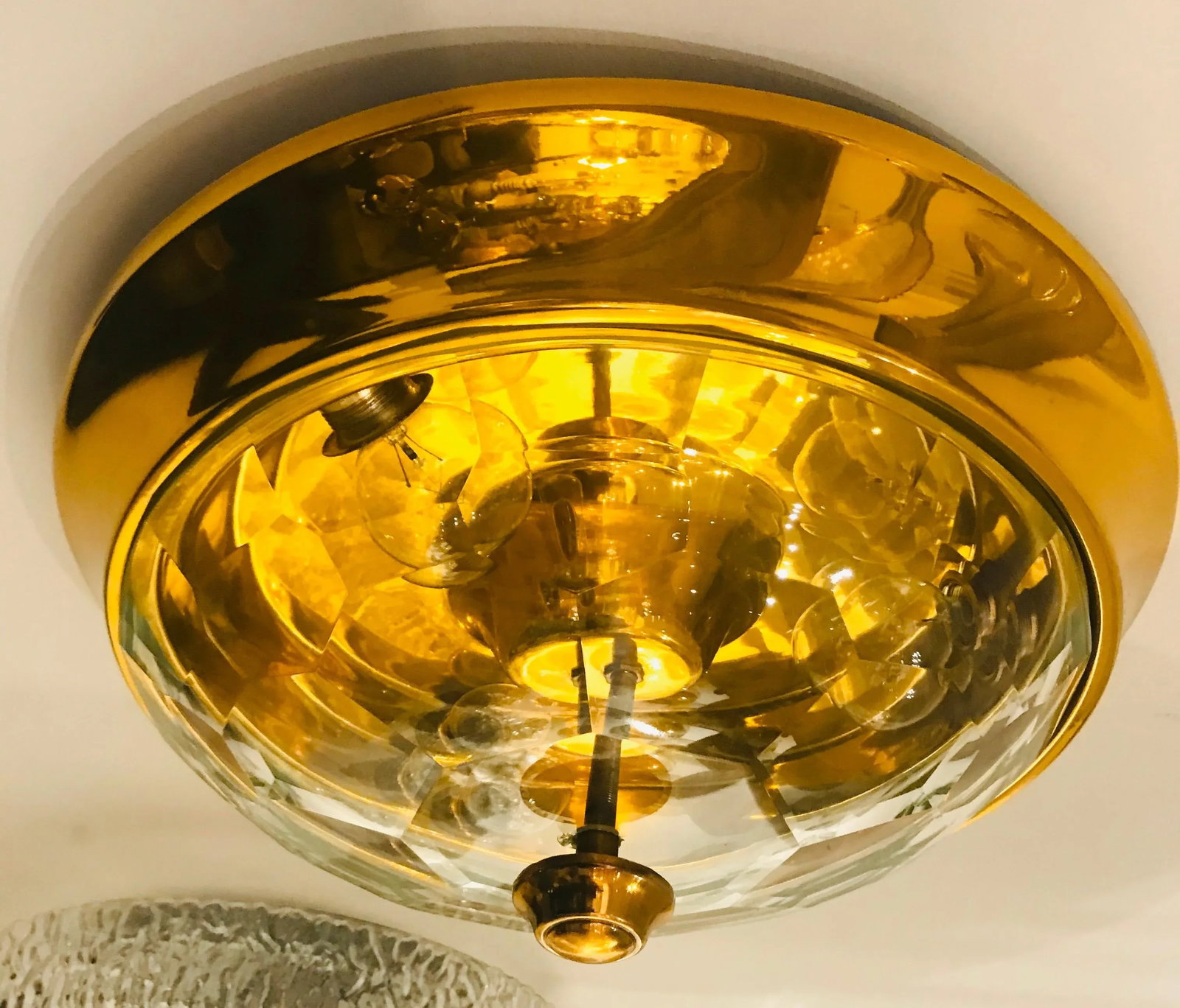 1970s Italian Golden Oscar Torlasco Lumi Crystal Flush Ceiling Light - 2