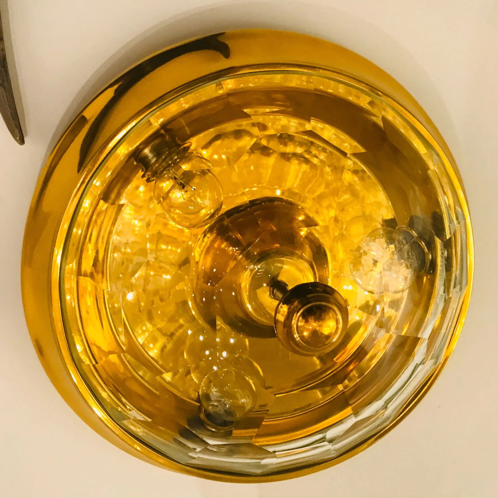 1970s Italian Golden Oscar Torlasco Lumi Crystal Flush Ceiling Light - 3