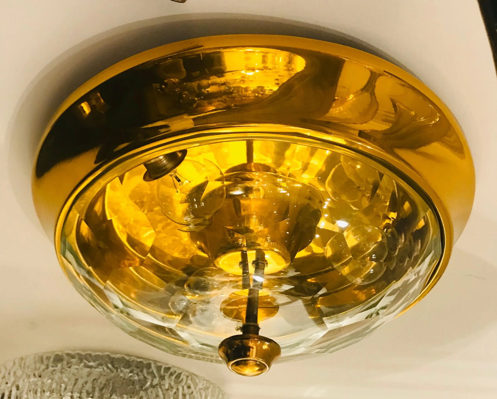 1970s Italian Golden Oscar Torlasco Lumi Crystal Flush Ceiling Light - 4
