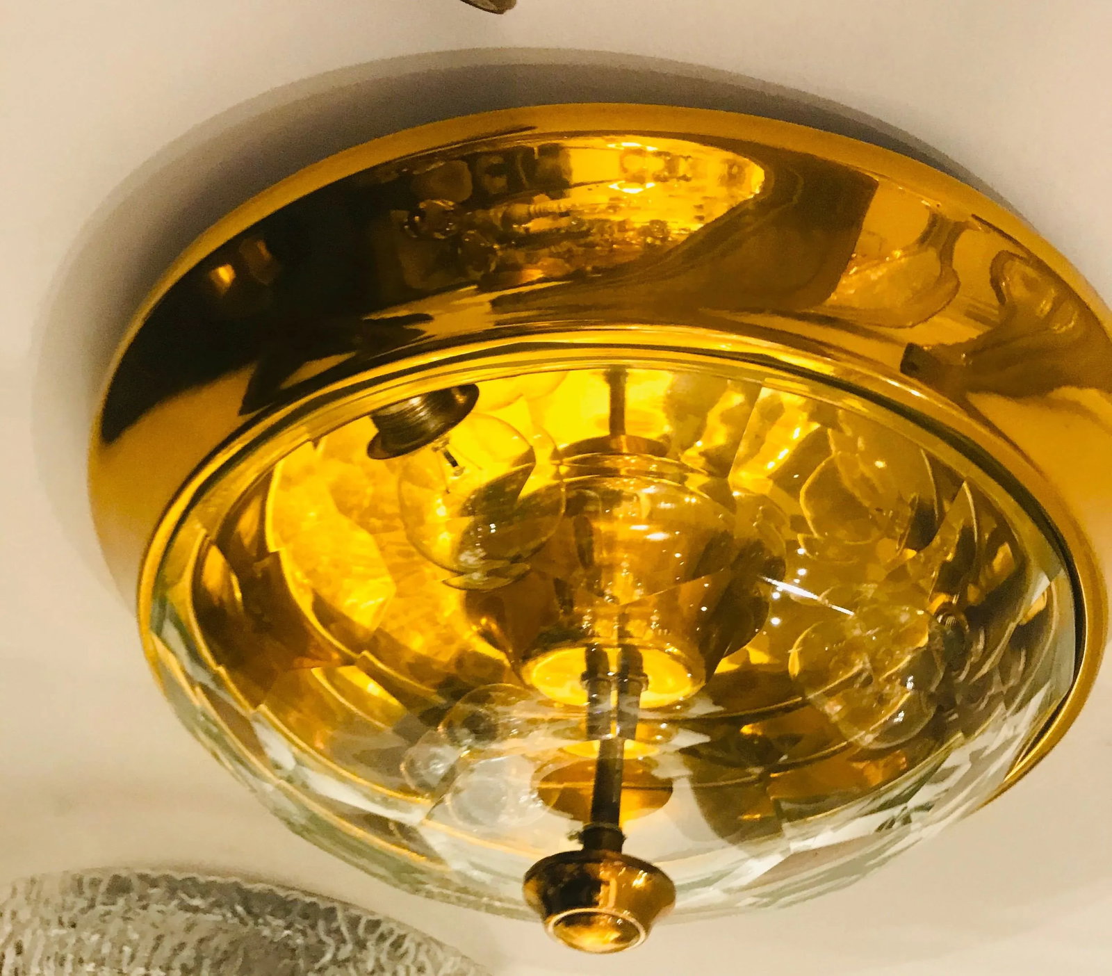 1970s Italian Golden Oscar Torlasco Lumi Crystal Flush Ceiling Light - 5
