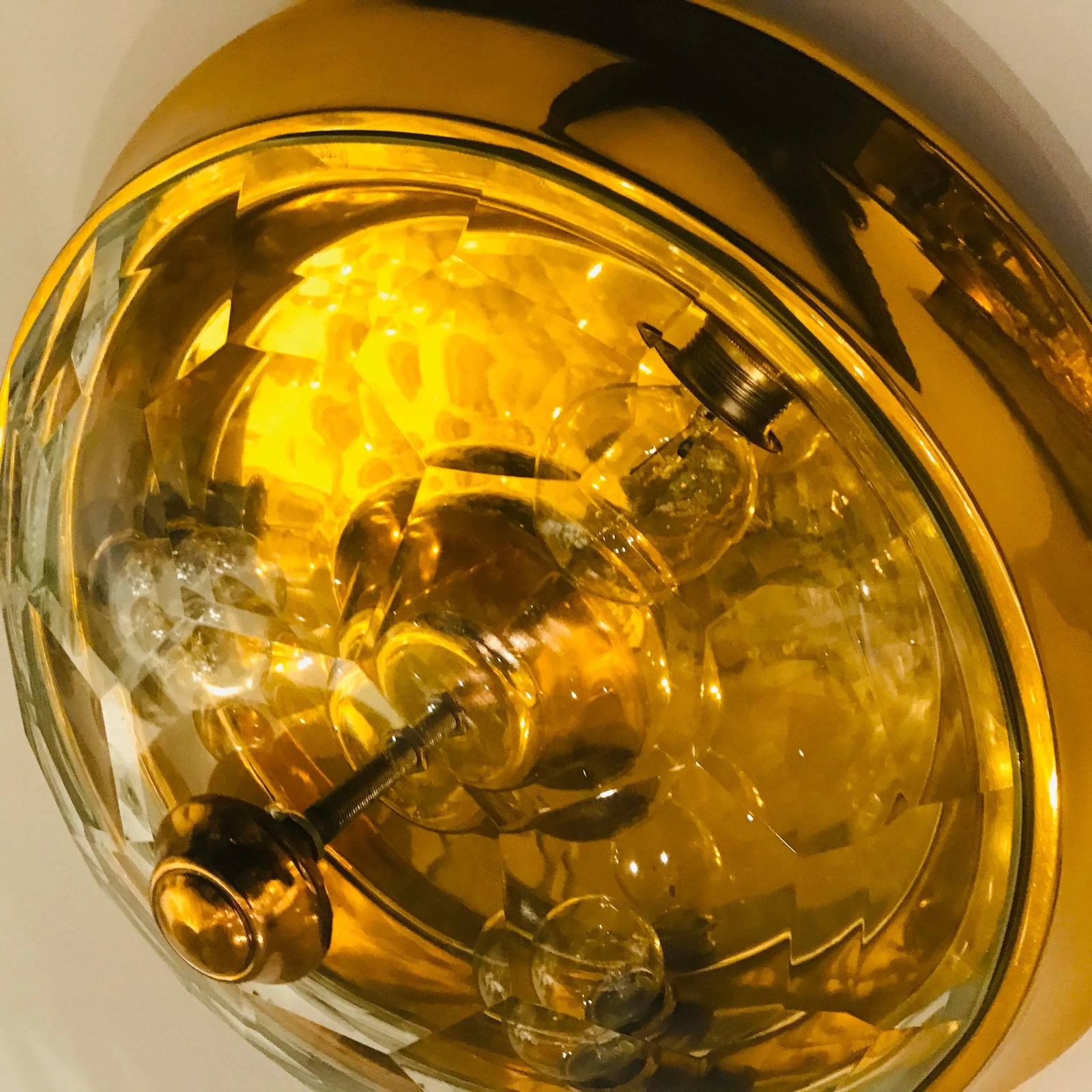 1970s Italian Golden Oscar Torlasco Lumi Crystal Flush Ceiling Light - 6