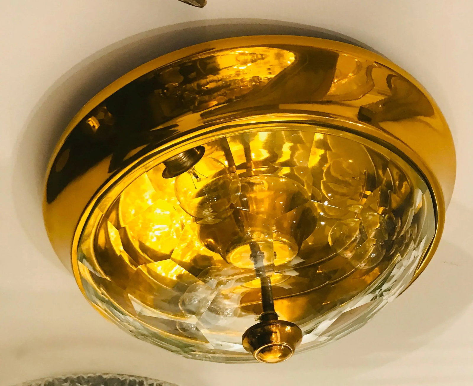 1970s Italian Golden Oscar Torlasco Lumi Crystal Flush Ceiling Light - 7
