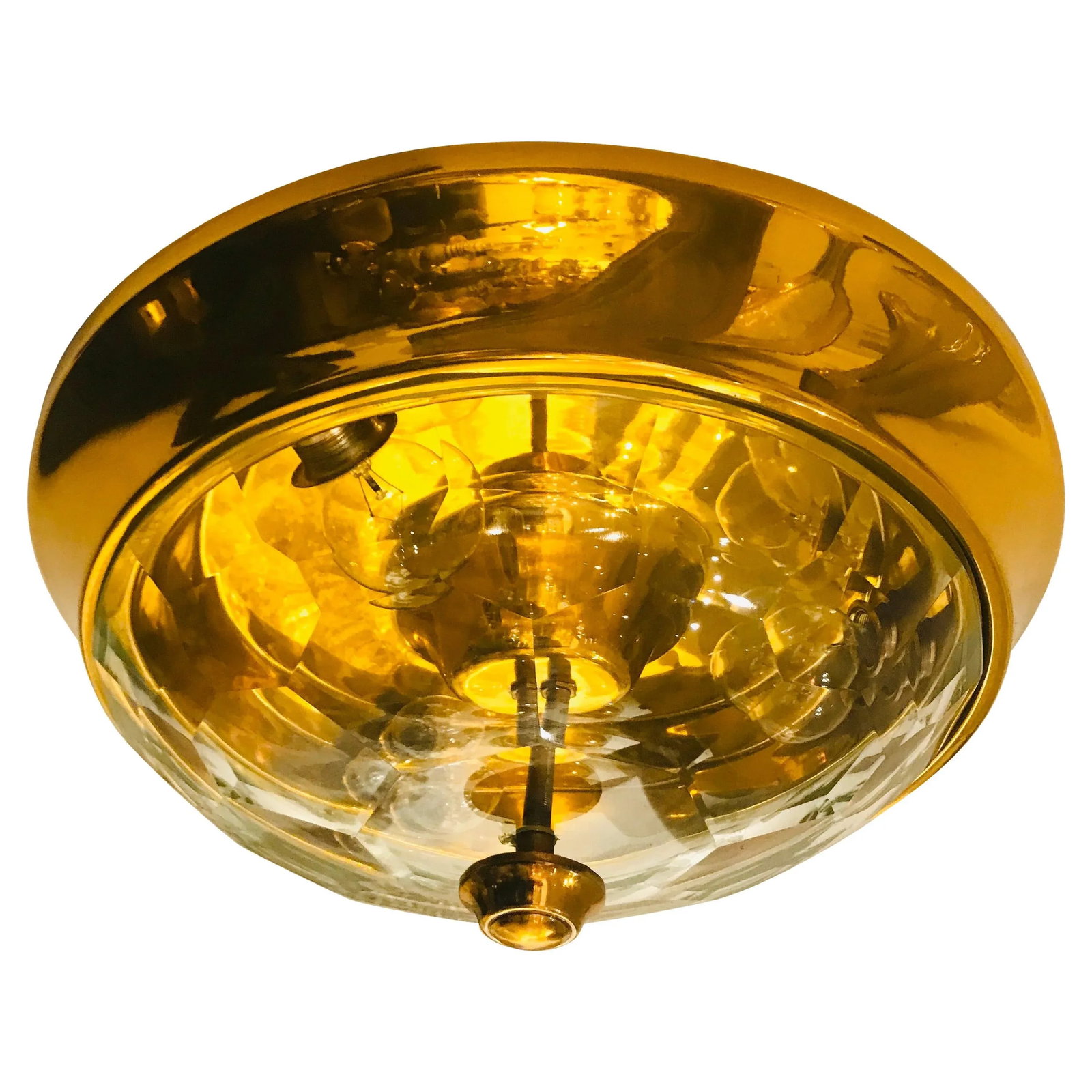 1970s Italian Golden Oscar Torlasco Lumi Crystal Flush Ceiling Light - 8