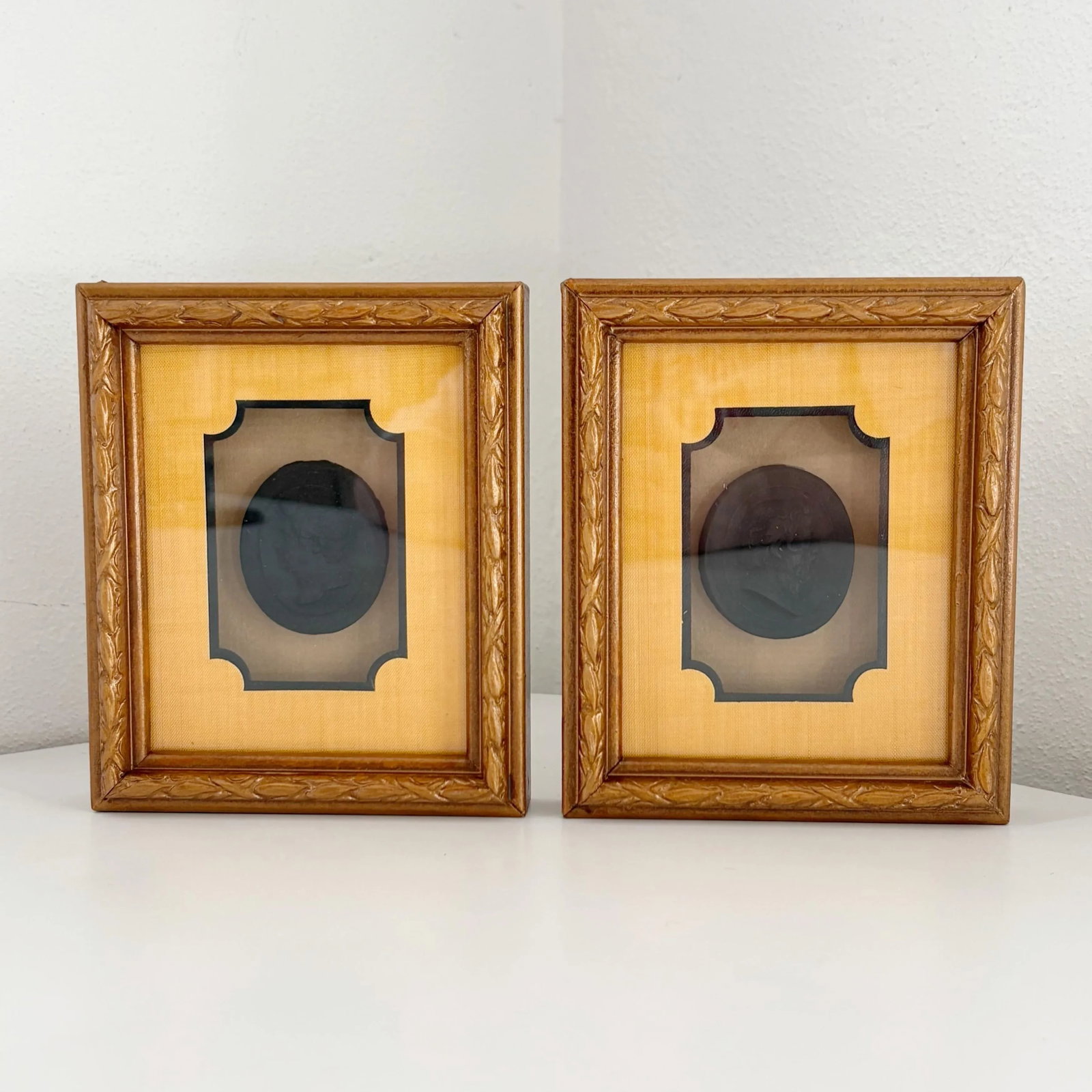 Hal Kramer Co. Framed Antique Black Cameo Intaglio Set- 2 Pieces - 2