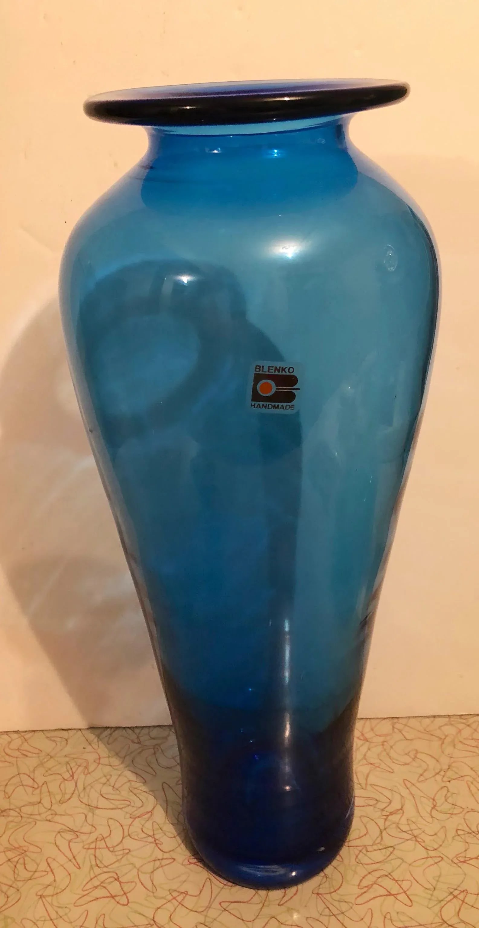 Post Modern Blenko Blue Nuevo Floral Vase - 2