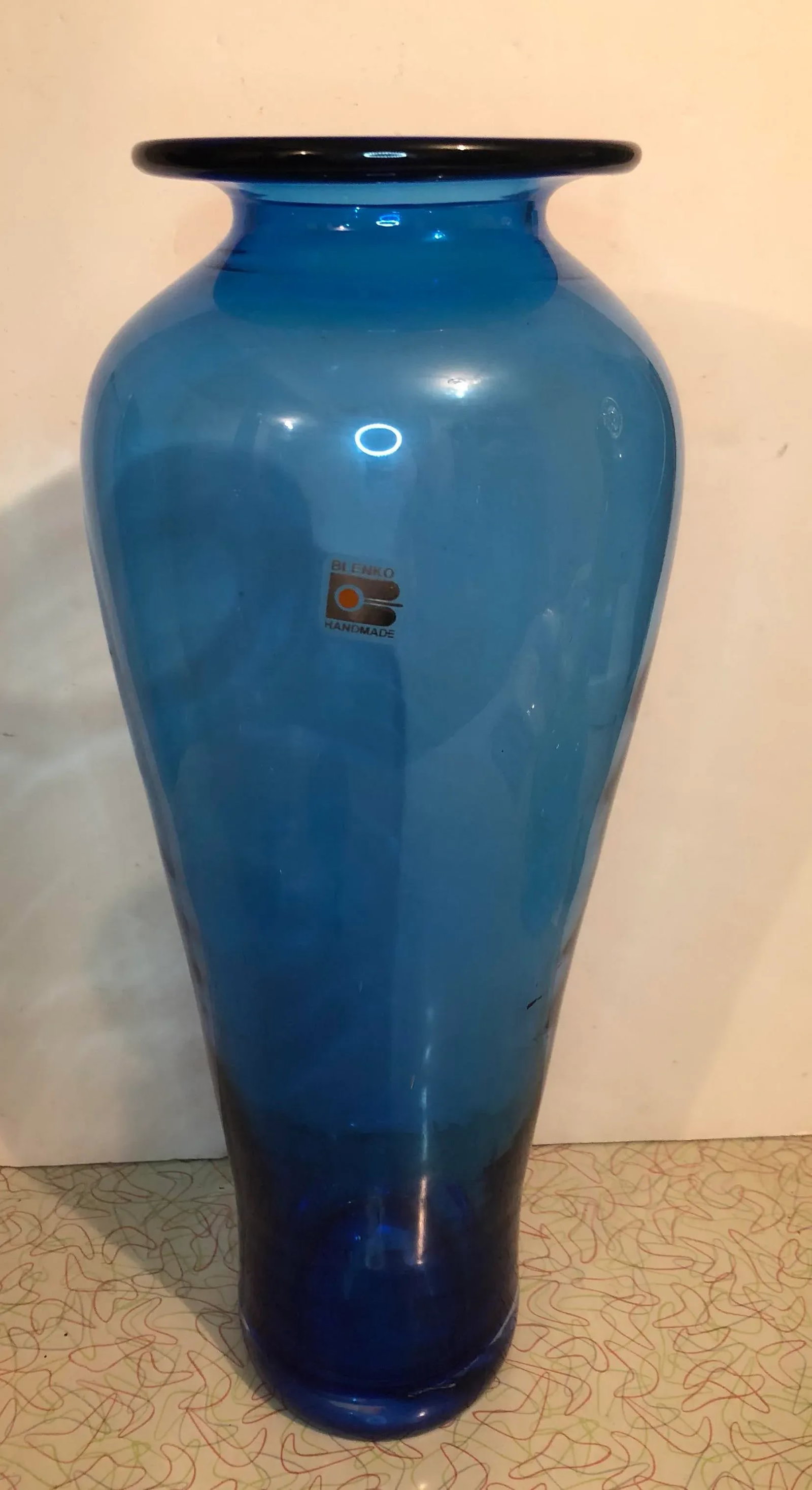 Post Modern Blenko Blue Nuevo Floral Vase - 5