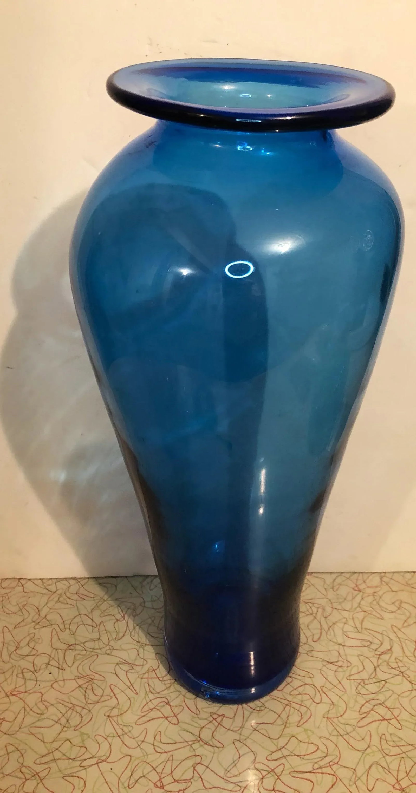 Post Modern Blenko Blue Nuevo Floral Vase - 6